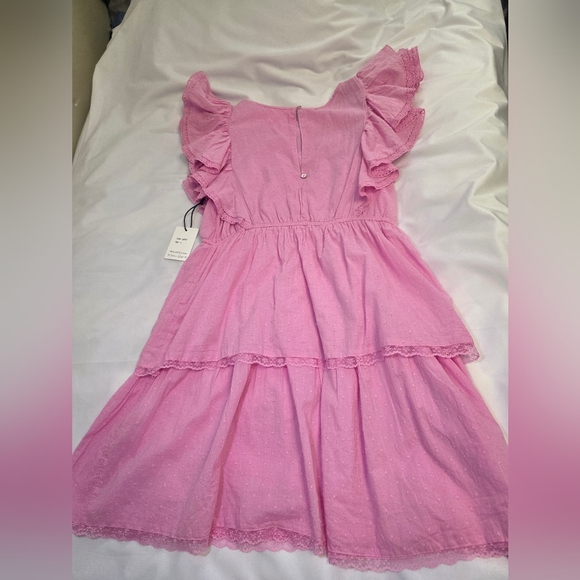 Japna Singh Ruffle Lace Edged Fully Lined 100% Cotton Dress- Size Lg Pink  NWT - Picture 9 of 11